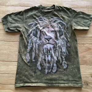 The Mountain Rasta Lion Manimal Green Tie-Dye Tee Shirt - Adult Size Small
